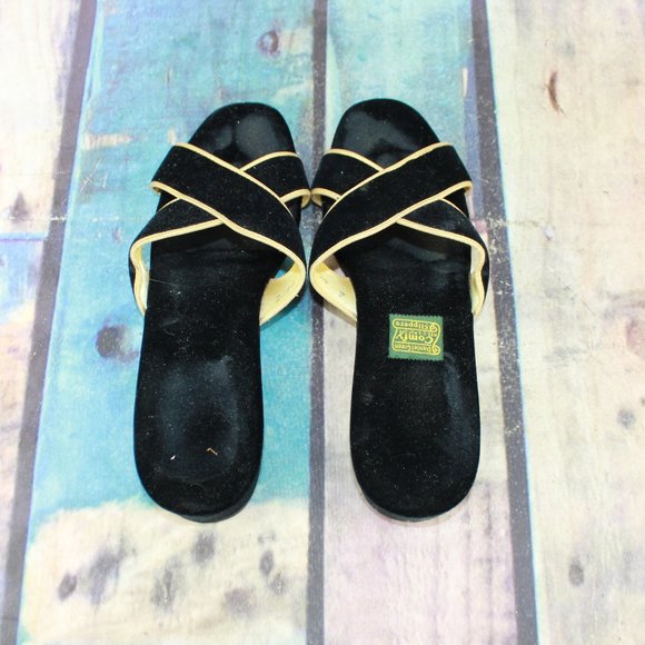 VTG Daniel Green Black Velvet Criss Cross Low Wedge Sandals 7 - Picture 6 of 9